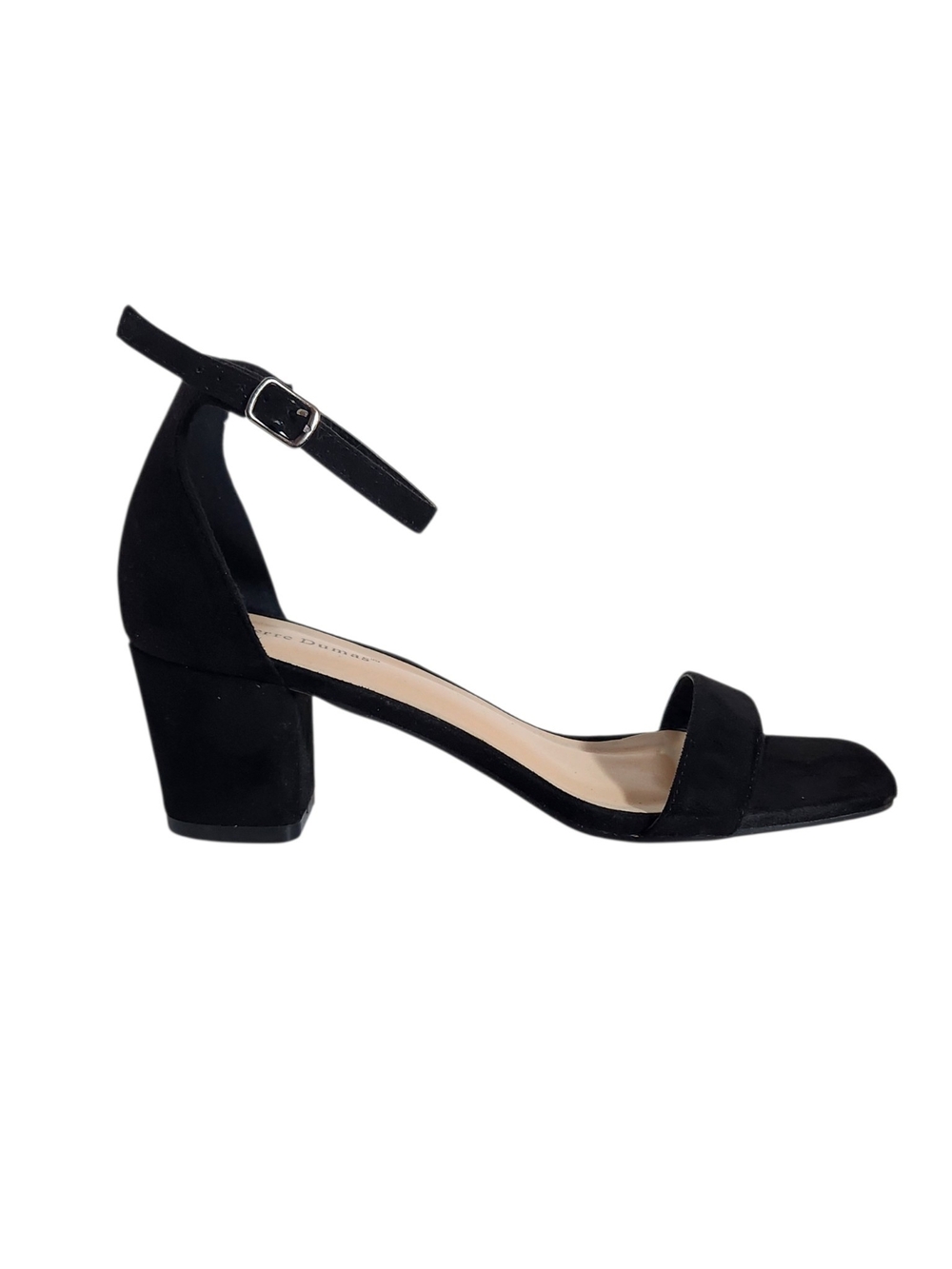 Pierre Dumas Black Faux Suede Ankle Strap Heeled Sandals Size 10